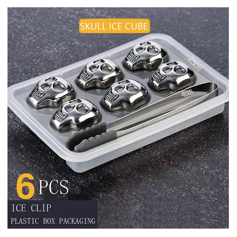 i Kito Reusable Stainless Steel Ice Cube Metal Whiskey Stones for Drinks Skull Shaped Set of 6 by i Kito - Image 2